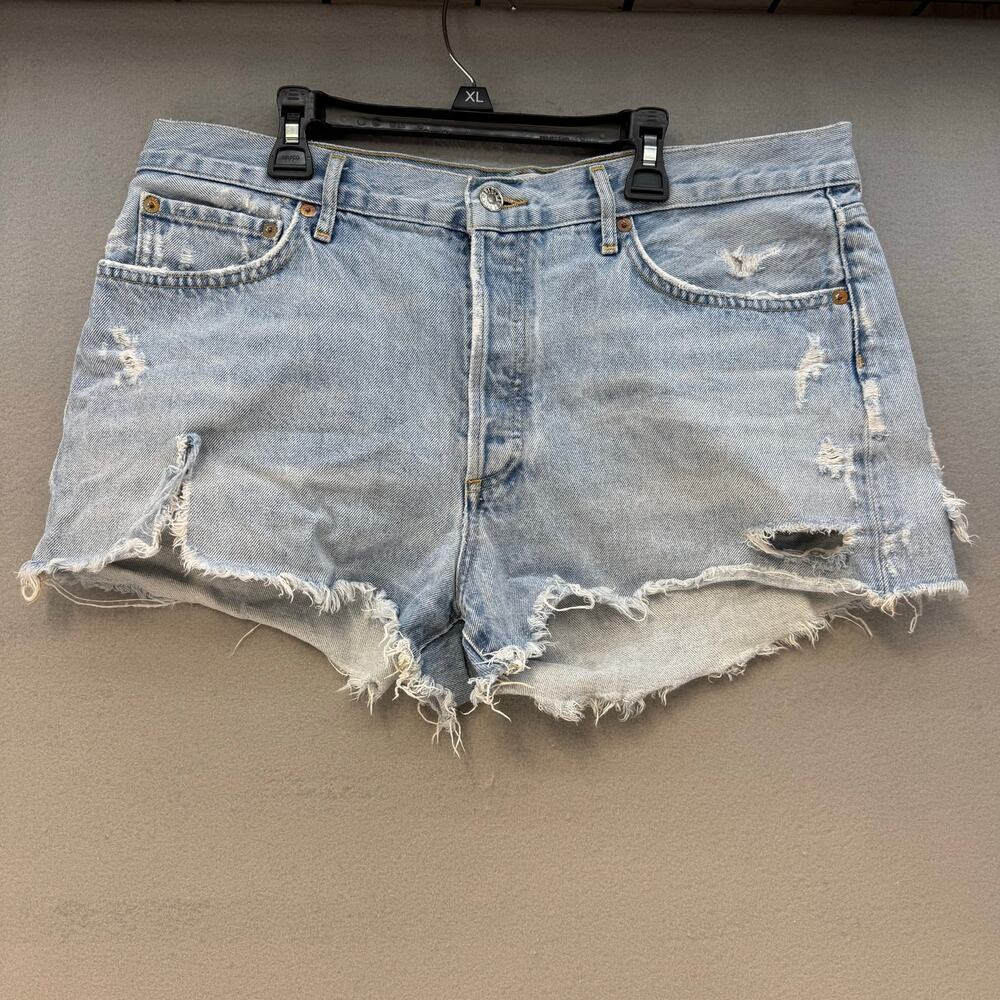 Agolde Los Angeles Denim Parker Shorts Women's 31 (12) Light Blue Button Fly